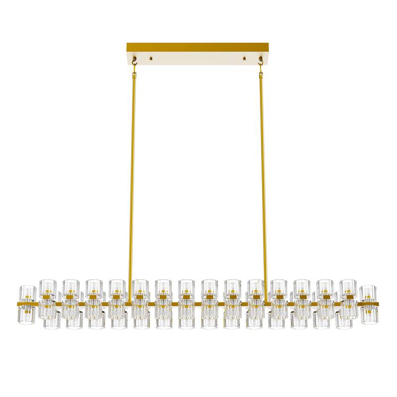 YANSUN 60-Light Brass Gold Crystal Chandelier, G4 LED, Modern Linear 3000K Warm