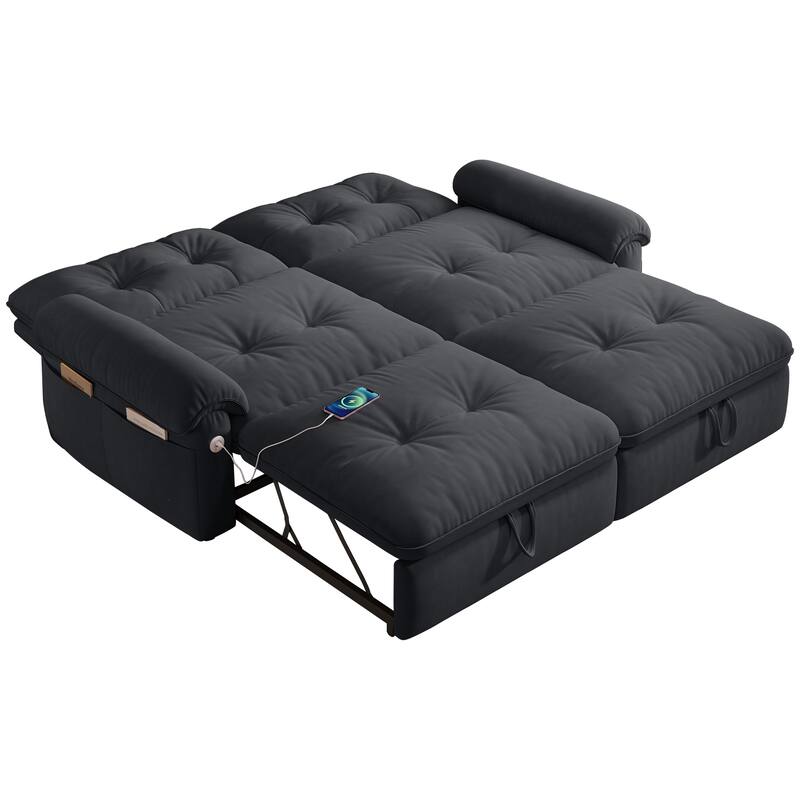 2-in-1 Velvet Pull Out Sleeper Sofa Bed Convertible Loveseat Couch for Sitting, Napping or Sleeping with Side Pockets and USB