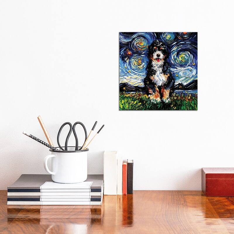 iCanvas "Bernedoodle Night" by Aja Trier Canvas Print - 12x12x1.5