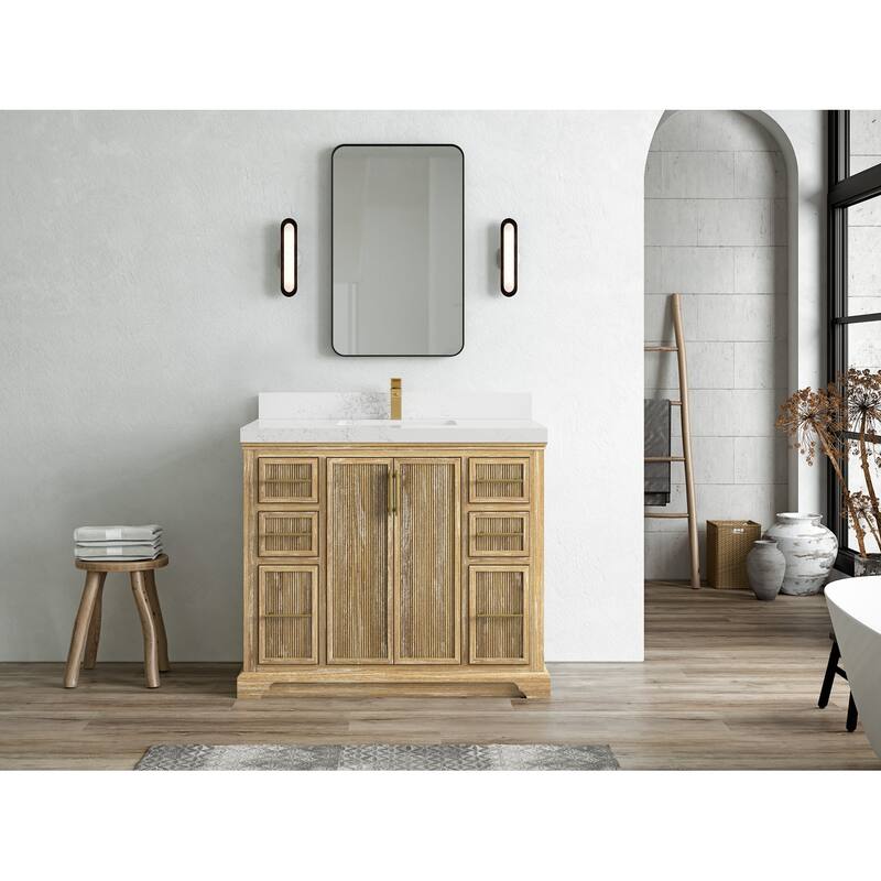 Willow Collections 42 x 22 Alys Solid Teak Wood Single Sink Bathroom Vanity with Quartz or Marble Countertop