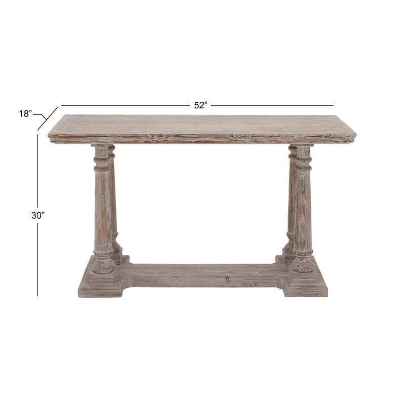 Light Brown Wooden Whitewashed Distressed Turned Console Table