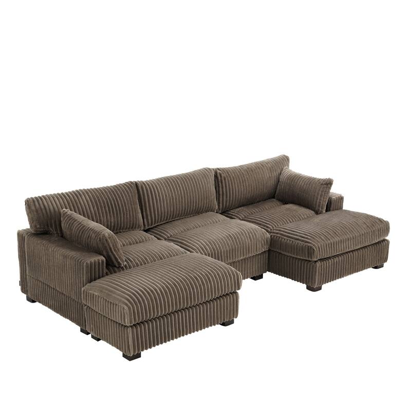 Plush Corduroy Upholstered Modular Sectional Sofa with Chaise