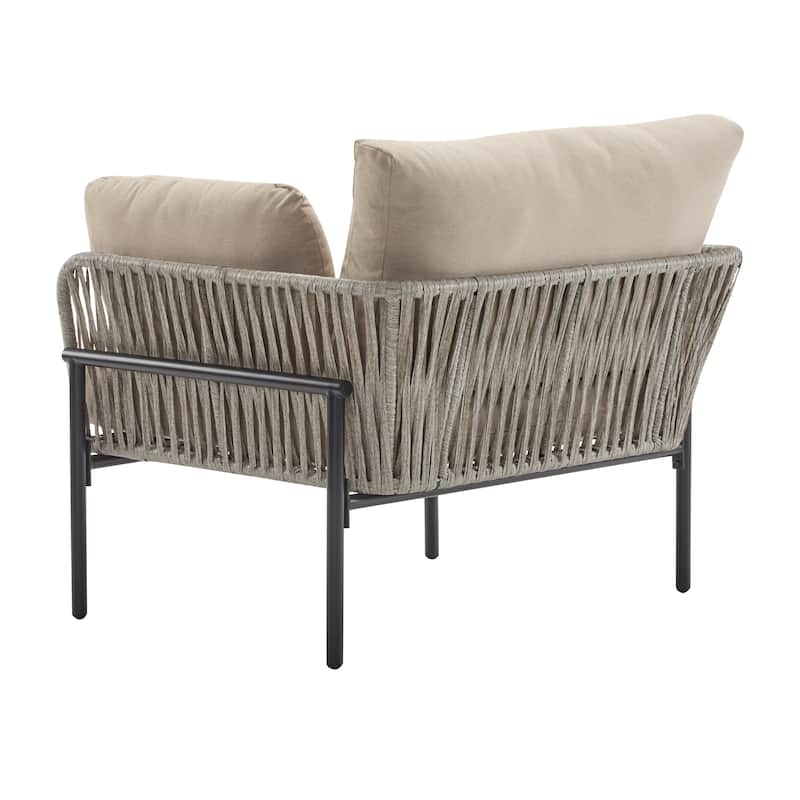 Iron Lounge Chair with Rope Weave and Plush Cushions
