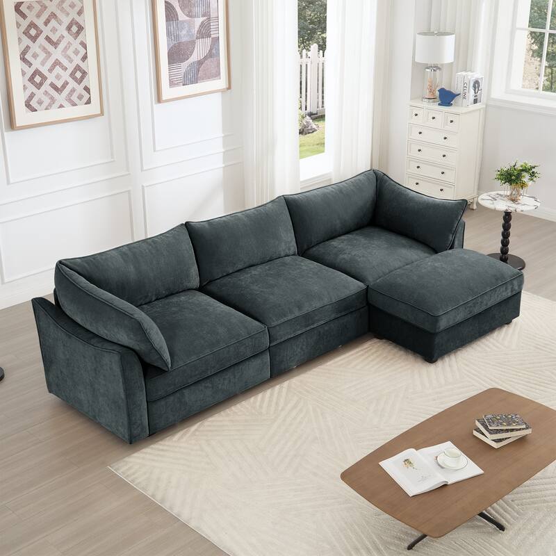 Rossetta L-Shaped Unique Structural Modular Design Wraparound Cushions Sofa with 1 Movable Ottoman