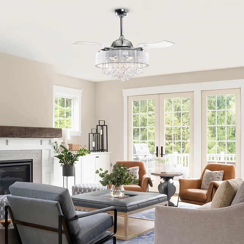 42" Crystal Smart Fandelier Ceiling Fan with Light and Remote, App Control, Voice Control