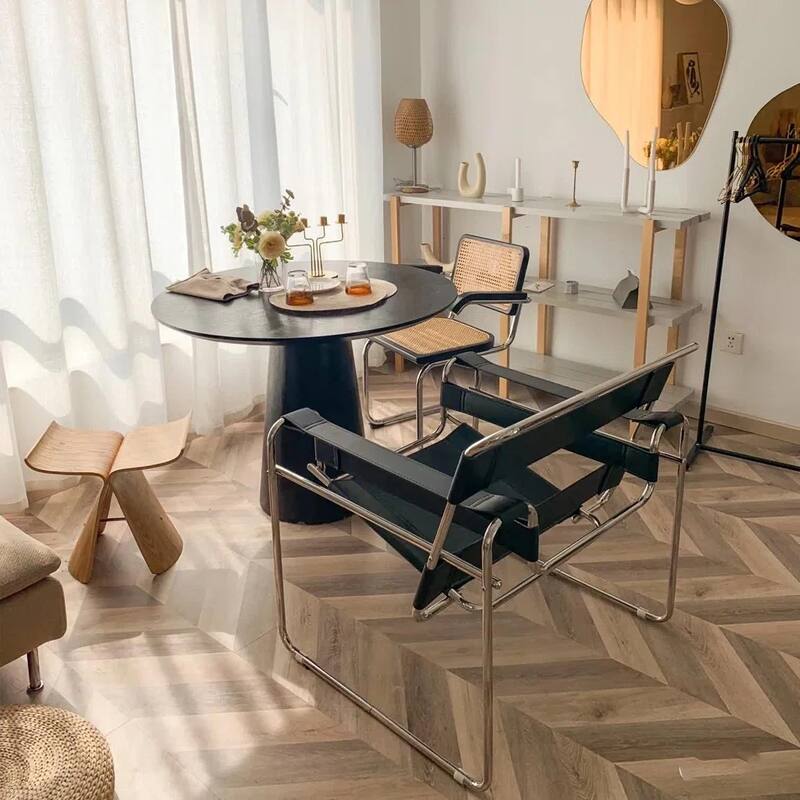 Momei Mid-Century Modern Saddle Leather Accent Chair with Stainless Steel Chair Leg