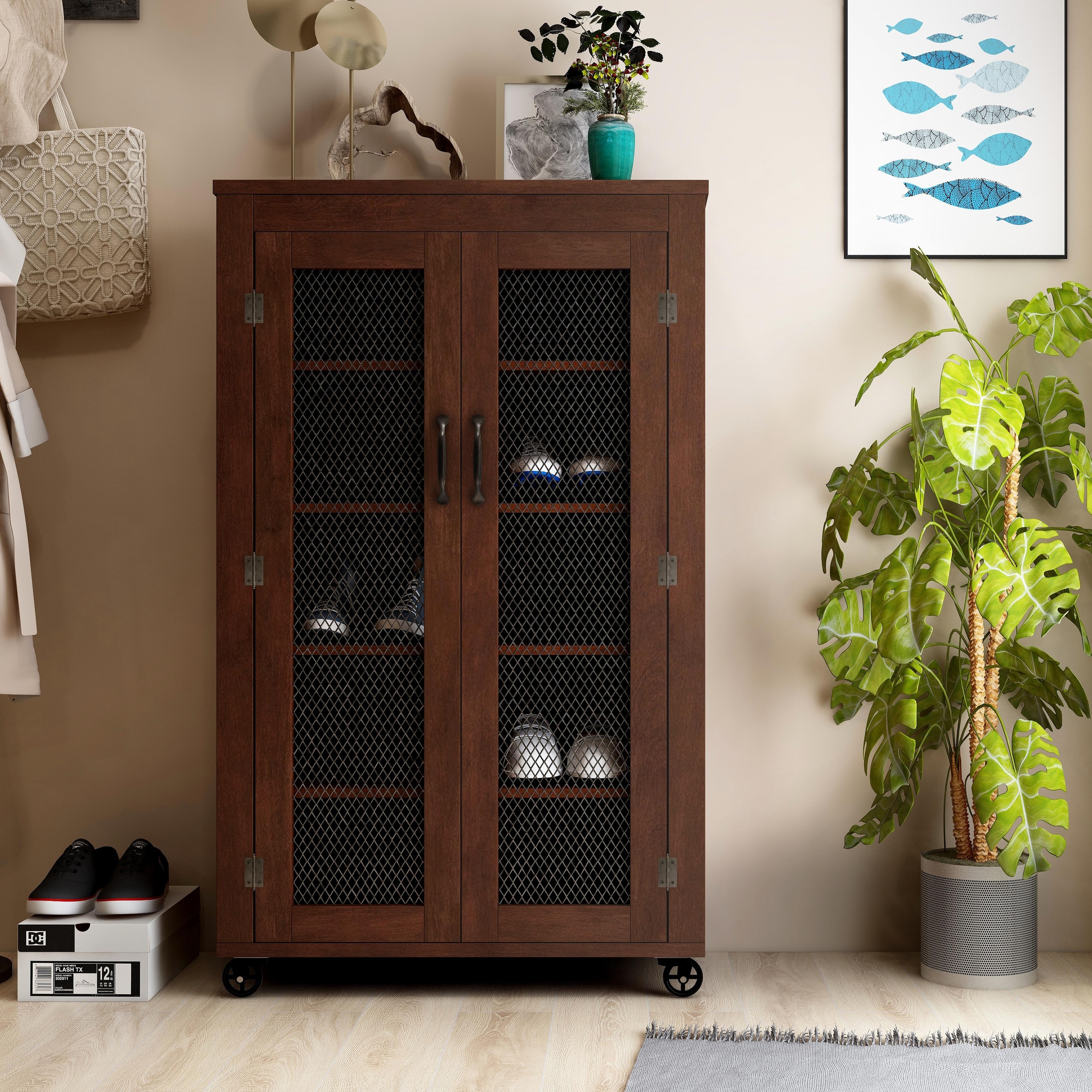 Furniture of America Layson Transitional Walnut 5-shelf Mobile Cabinet