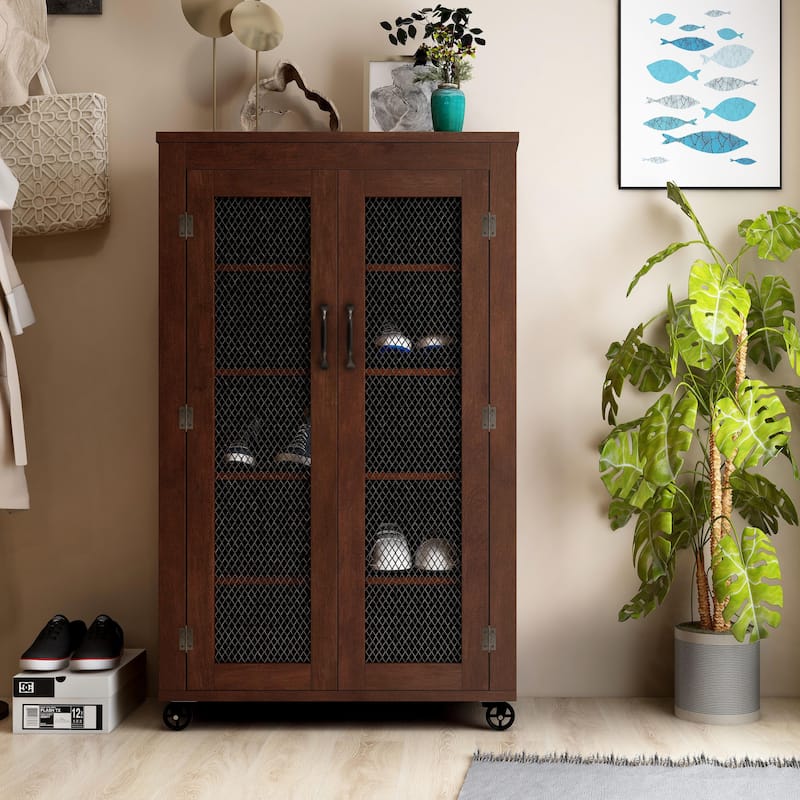 Layson Transitional Walnut 5-shelf Mobile Cabinet by Furniture of America