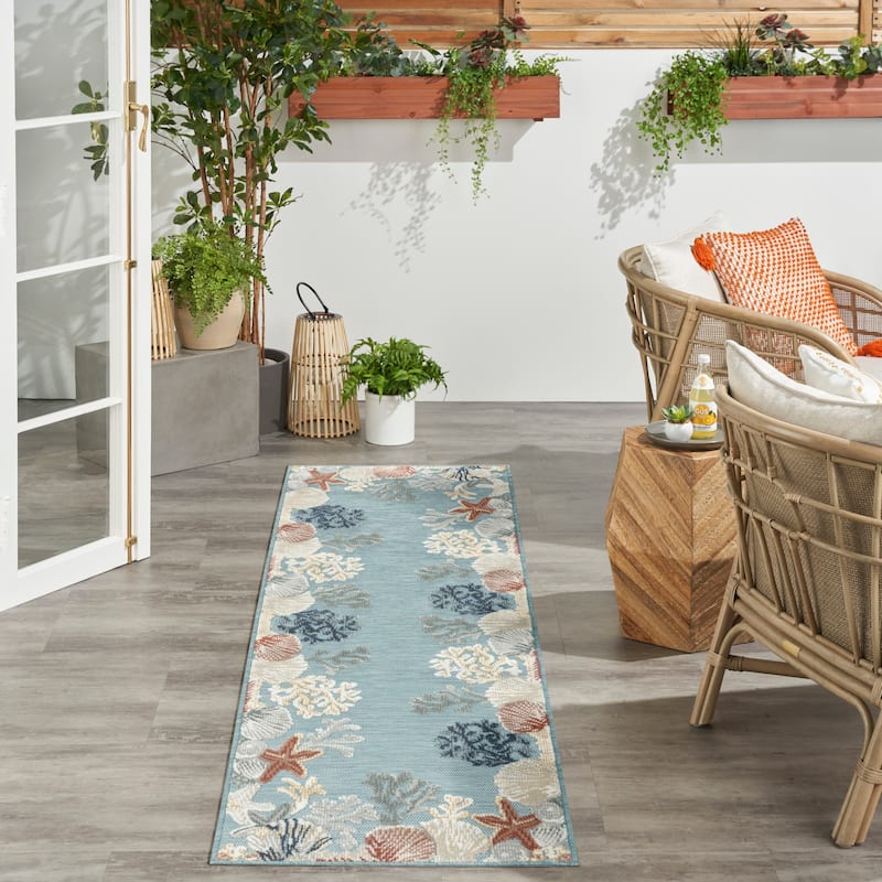 Nourison Suncoast Indoor/Outdoor Nature Area Rug - Teal/Multicolor - 2' x 6'