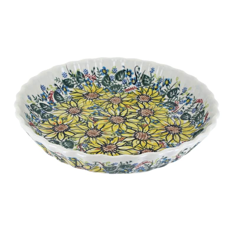 Blue Rose Polish Pottery 100 Vena Pie Plate - Sunflower Maze