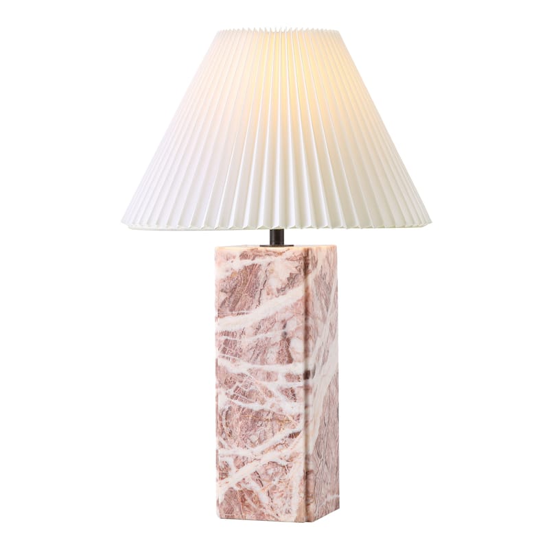 SAFAVIEH Couture Mackenzie Square Marble Table Lamp - 16"W x 16"D x 25"H - Tan/White