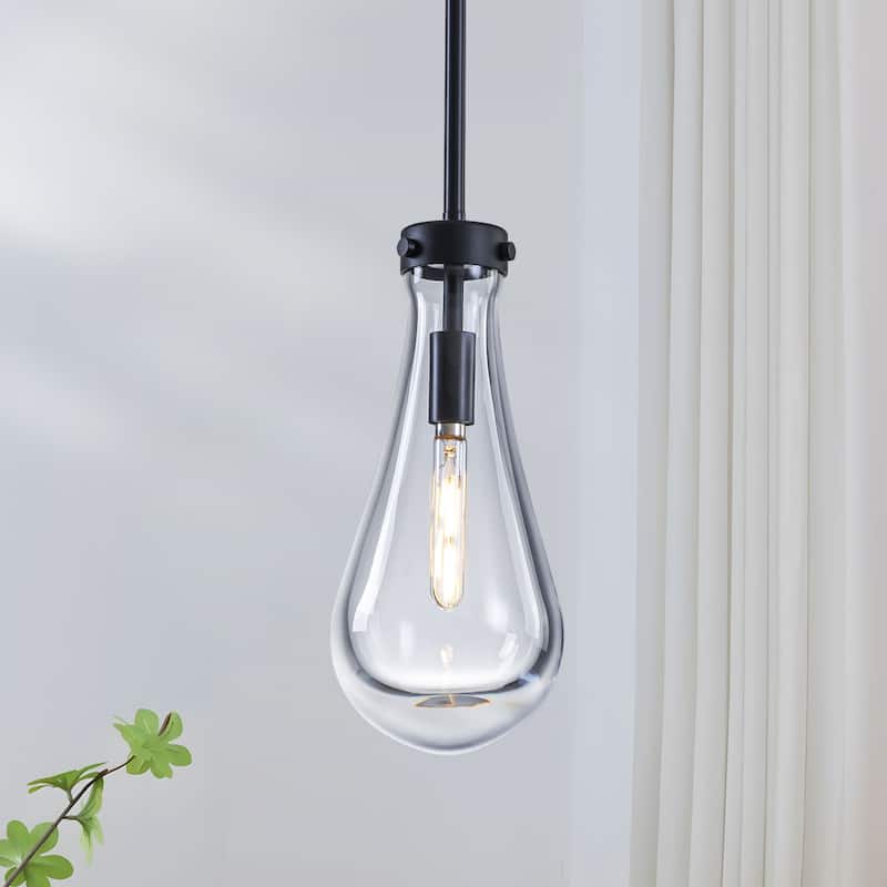 Starsky 1-Light Teardrop Modern Clear Raindrop Glass Pendant - Black