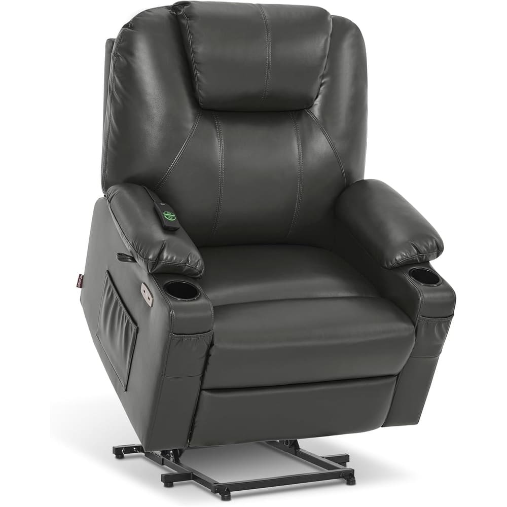MCombo Large-Wide Power Lift Recliner Chair Sofa with Massage and Heat for Elderly People, Faux Leather R7510