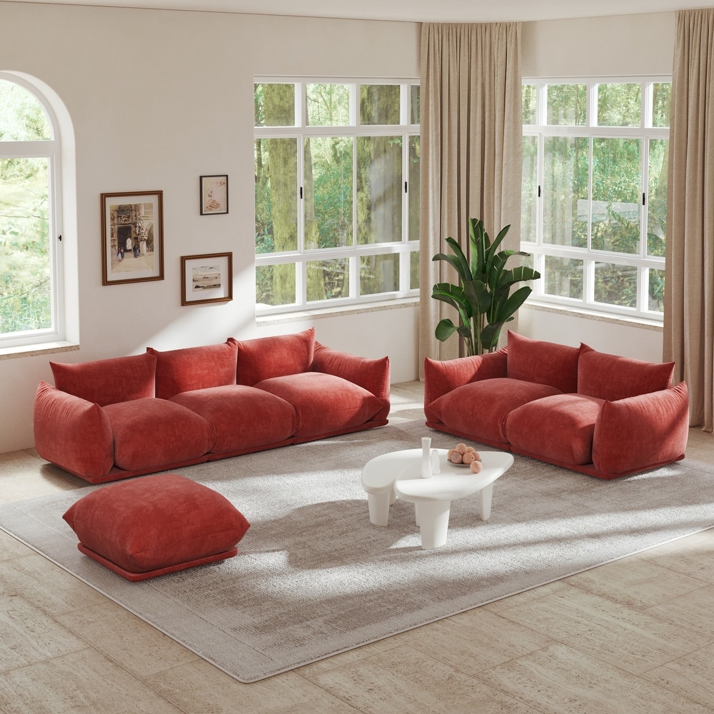 Chenille Fabric Modular Sectional Sofa Set with Ottoman