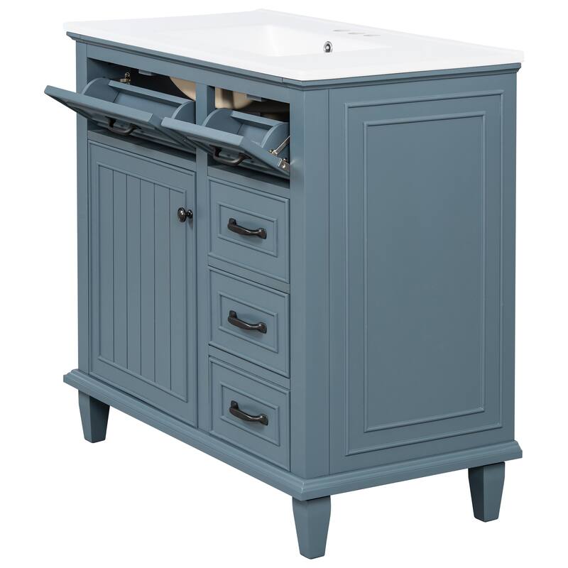 Roomfitters 36" Bathroom Vanity with Sink, Solid Wood Frame, 2 Flip Drawers & Soft-Close Cabinet with Door Rack
