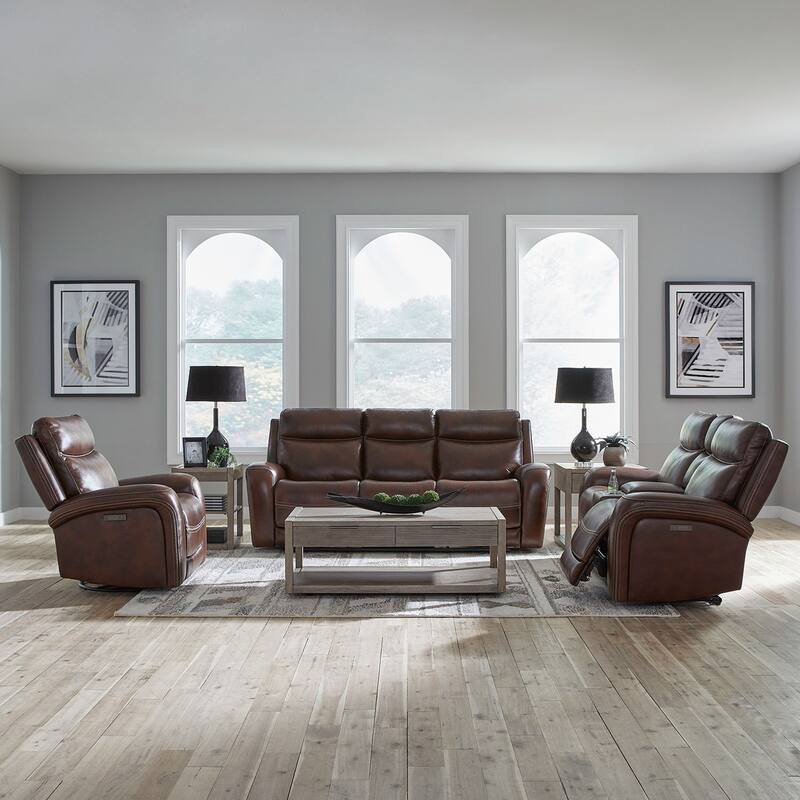 Liberty Furniture Blair Living Room Power Leather Sets - Sofa, Recliner, Loveseat - Sofa, Love Seat, Recliner Cognac Leather