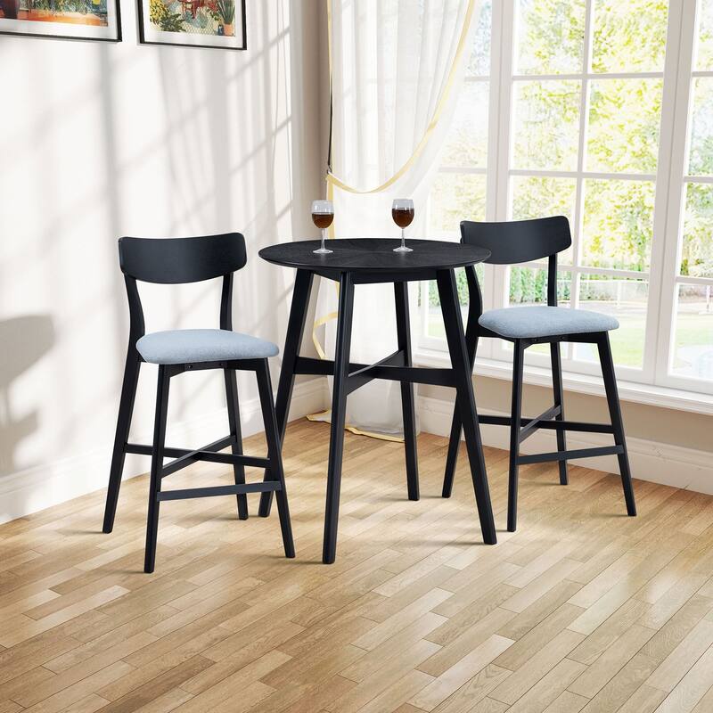 Modern Style 3-Piece Dining Set with Round Counter Height Bar Table and 2 Upholstered Dining Chairs