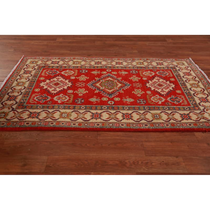 Traditional Red Foyer Rug Hand-Knotted Geometric Wool Carpet - 2'9"x 4'1"