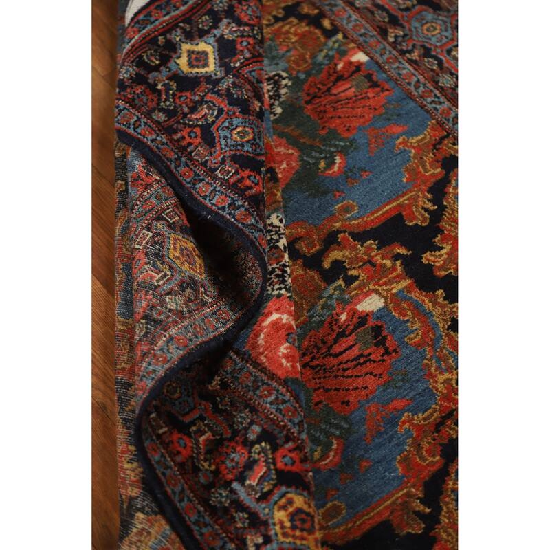 Hand Knotted Oriental 100% Wool Carpet Traditional All-Over Navy Blue & Blues Senneh Runner Rug - 19' 3'' X 3' 5''