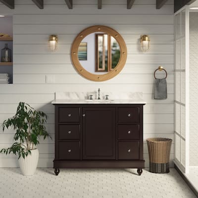 KitchenBathCollection Bella 42" Bathroom Vanity with Carrara Marble Top