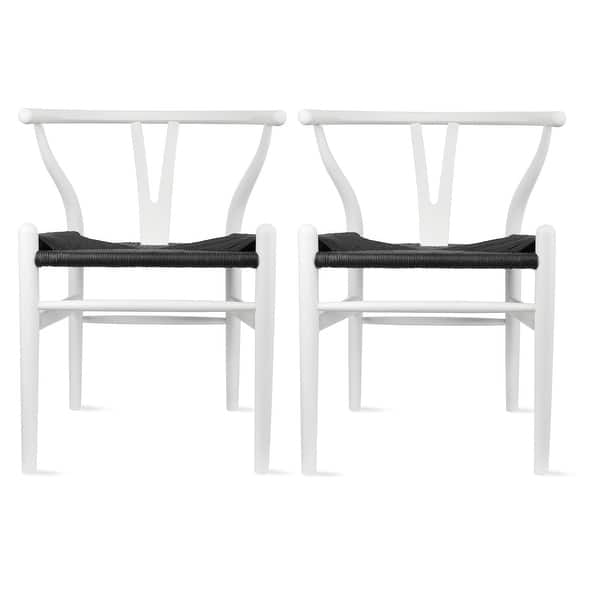 Shop 2xhome Set Of 2 Woven Wood Armchair With Arms Open Y Back Office Dining Chairs Woven Black Seat For Kitchen Work Restaurant Overstock 23562221
