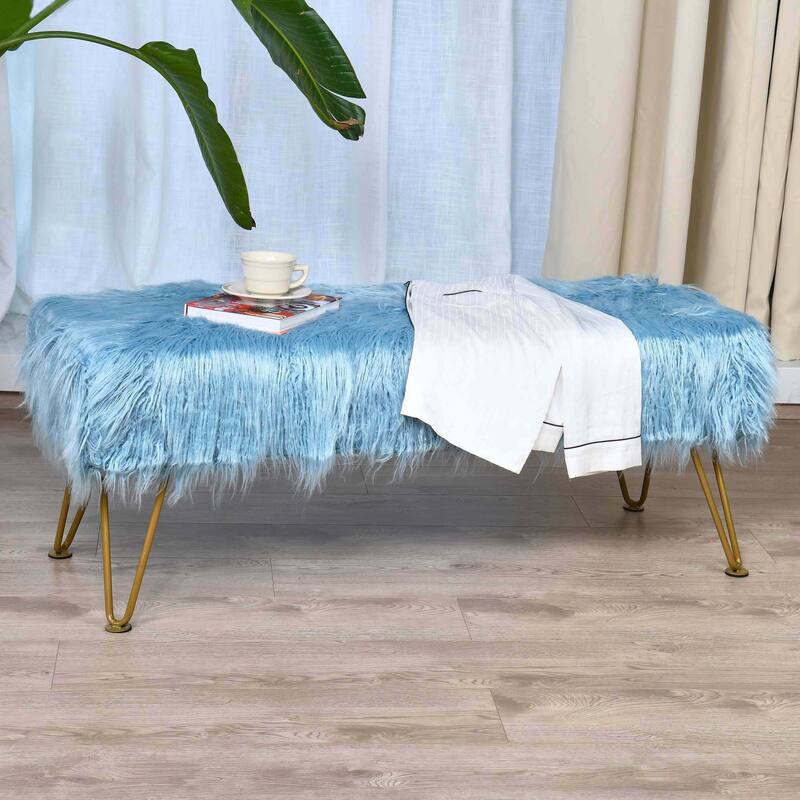 Home Soft Things Mongolian Ottoman Bench with Gold Metal Legs