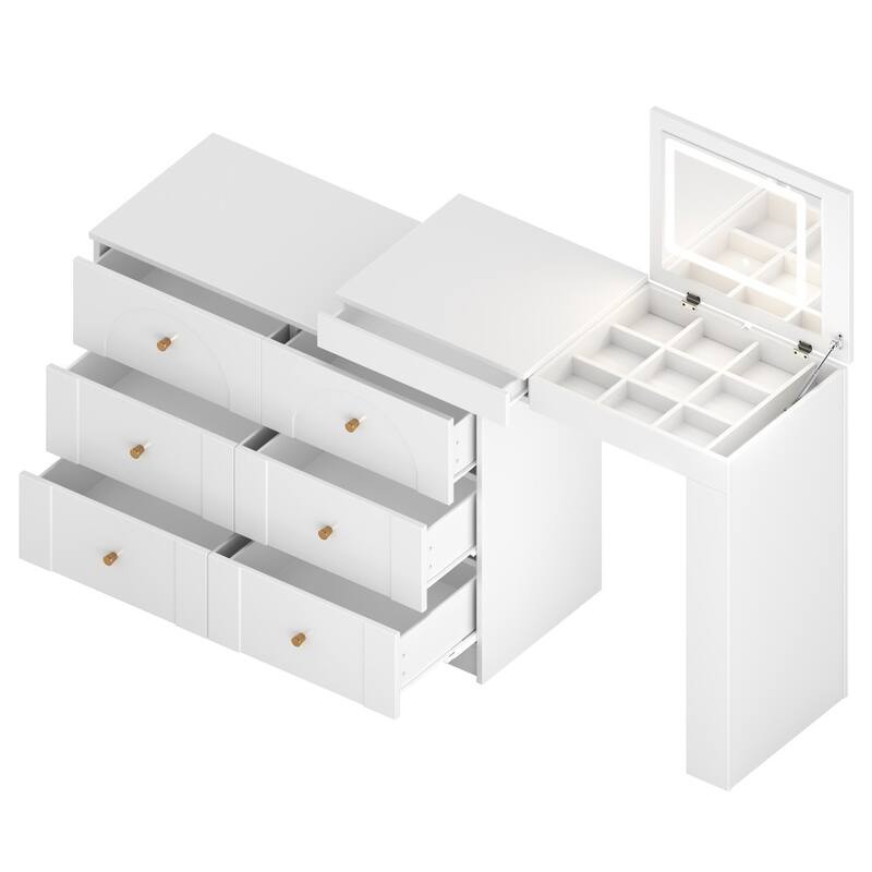 Modern Adjustable Vanity Desk with Mirror and Flip-top Tabletop