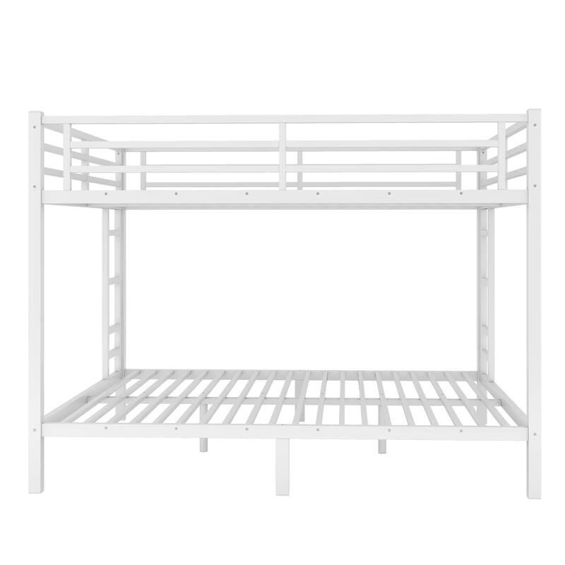 Metal Queen Over Queen Bunk Bed for Teens and Adults Space-Saving No Box Spring White