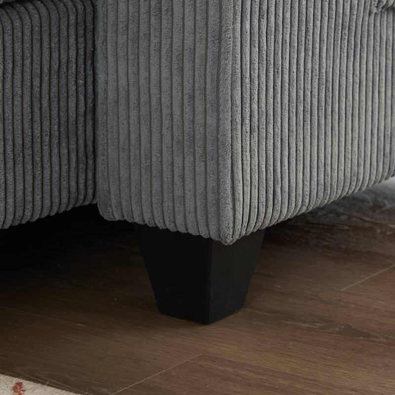 Convertible Sleeper Sofa Chaise Lounge with Movable Backrest, Corduroy Reading Chair with USB Ports, Cup Holders & Phone Holder