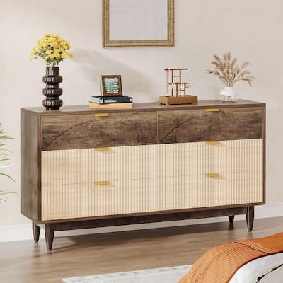 Modern 6-Drawer Dresser for Bedroom, 55 Inches Chest of Drawers