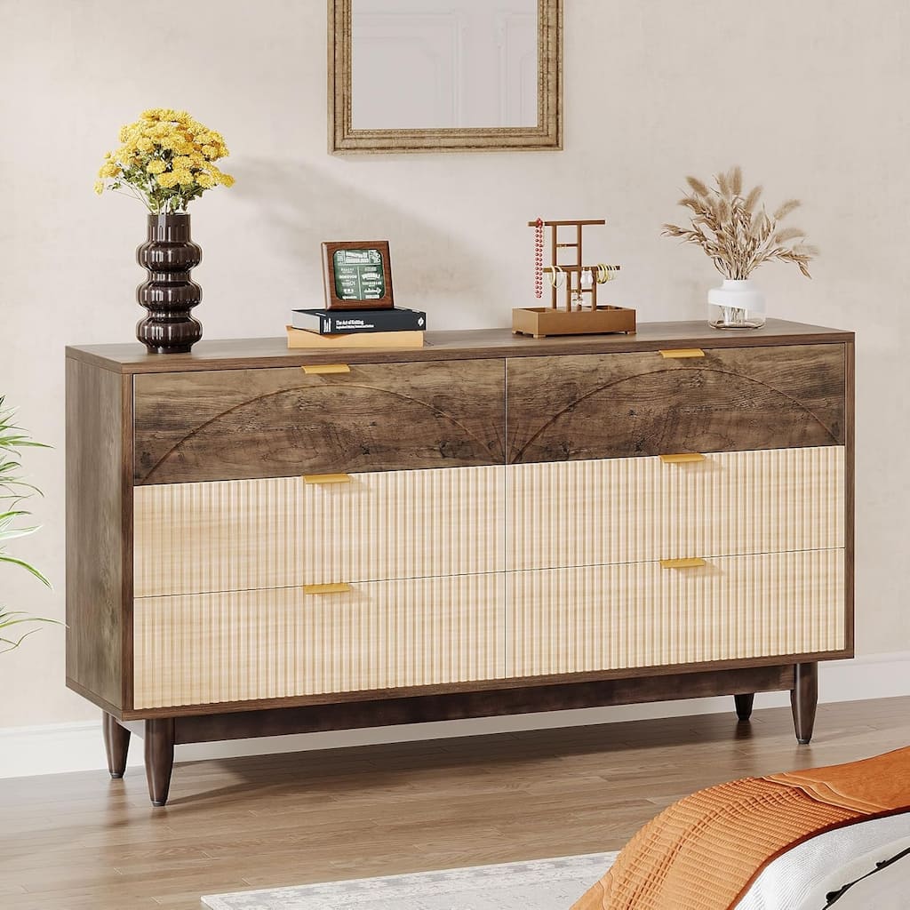 Modern 6-Drawer Dresser for Bedroom, 55 Inches Chest of Drawers