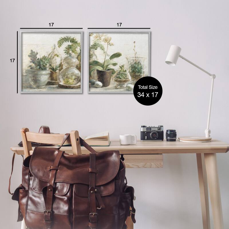 Stupell Succulent House Plants Country Charm Green Brown,2pc Multi Piece Framed Wall Art Set