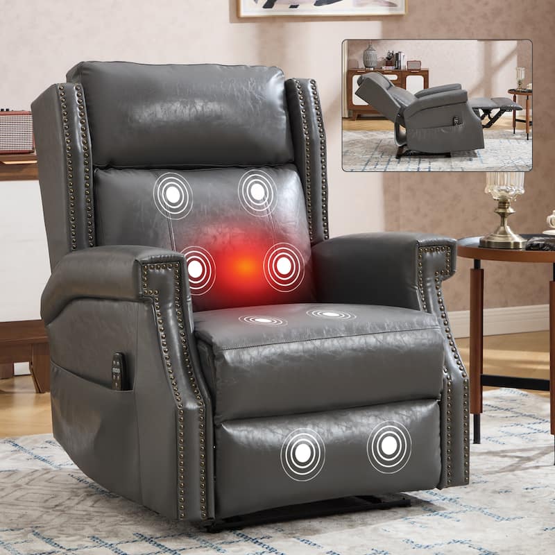Manual Recliner Chair in Faux Leather for Living Room with Heavy Duty Motion Mechanism, 8 vibrating nodes