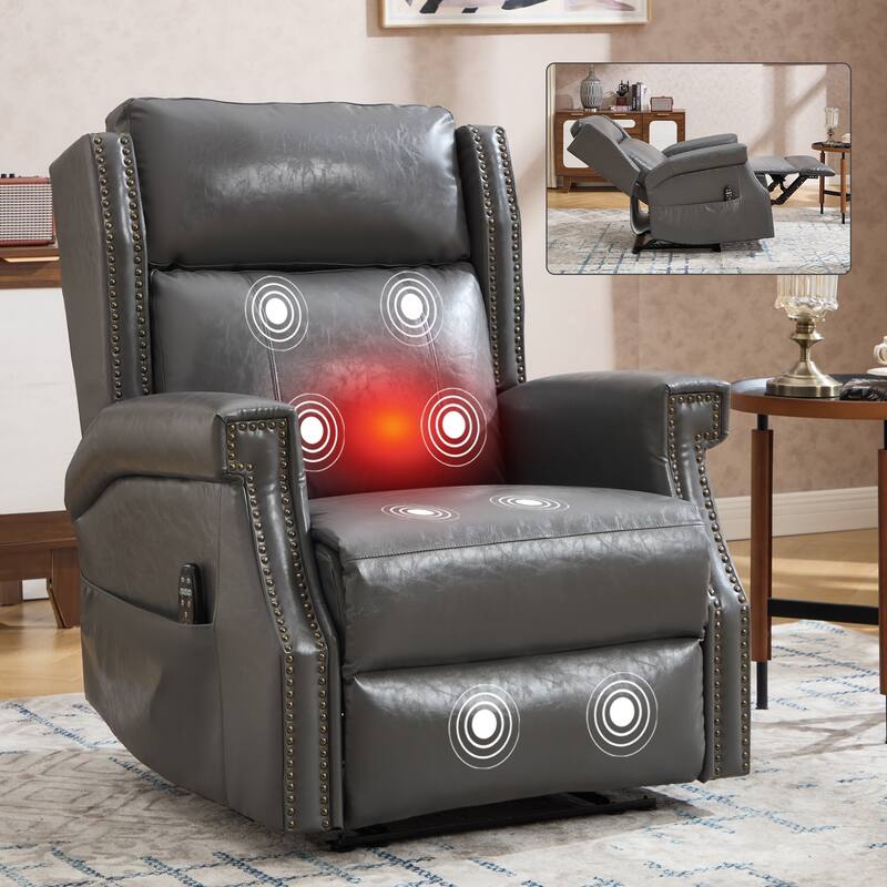 Roomfitters Manual Massage Recliner, Vintage Waxed Faux Leather Chair with Heat and 155-Degree Recline, Living Room