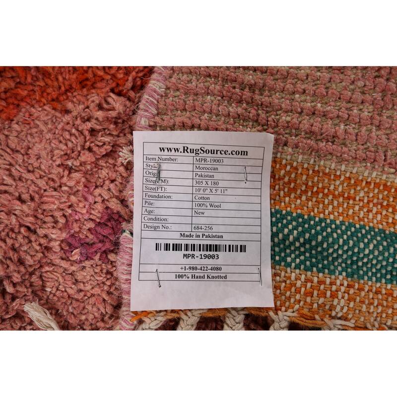 Pink Plush Moroccan Oriental Area Rug Handmade Wool Carpet - 5'11" x 10'0"