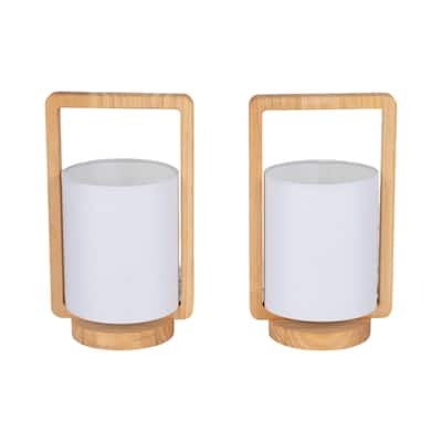 Sagebrook Home Set of Two, Wood Cylinder Table Lamps