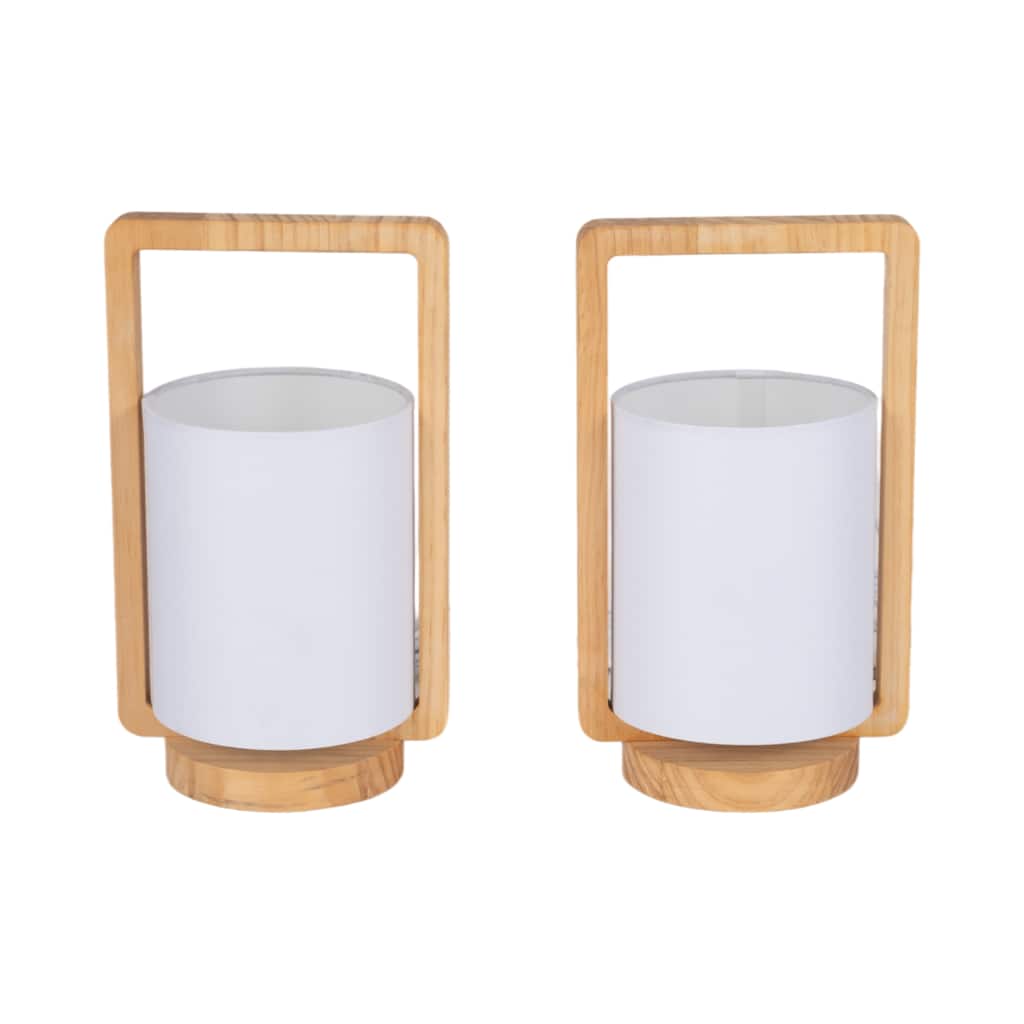Sagebrook Home Set of Two, Wood Cylinder Table Lamps