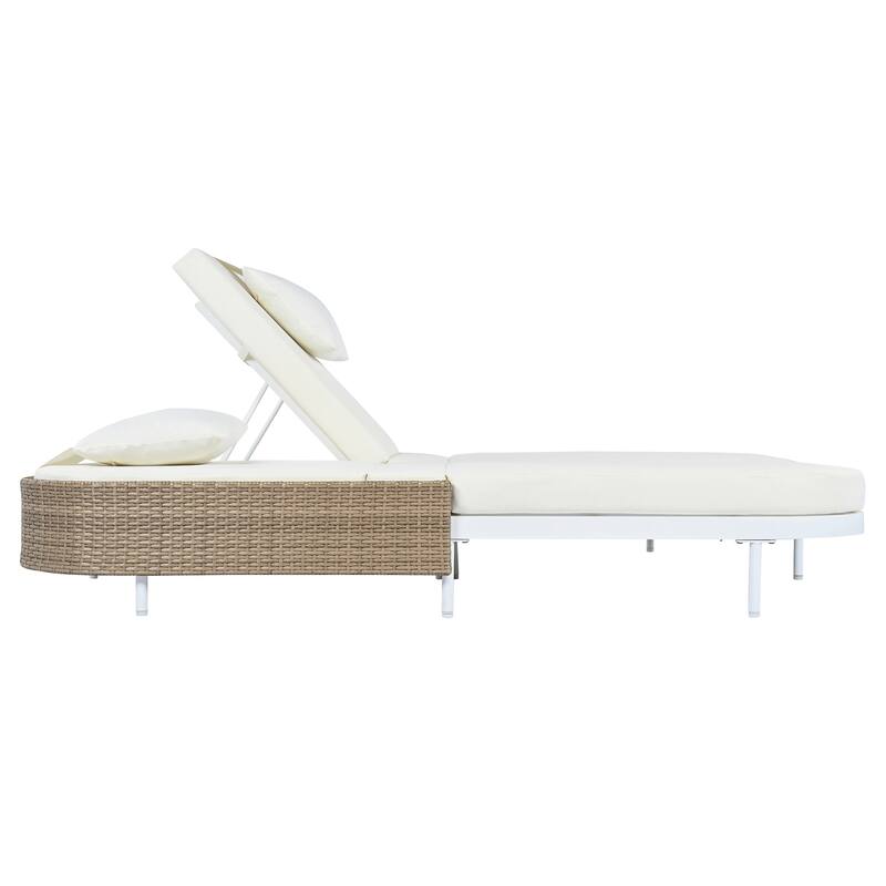 Stylish Patio Rattan Daybed with 5-Position Adjustable Backrest & Removable Cushions and Pillows