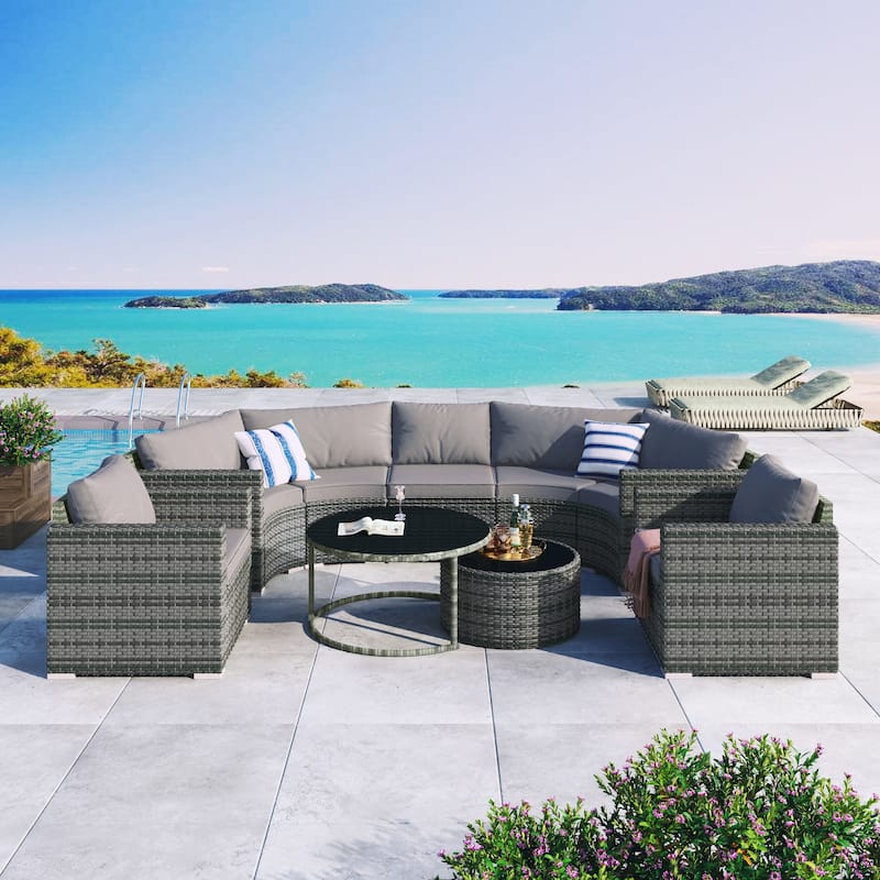 9-Pieces Outdoor Half-moon Patio Sofa Set - Grey