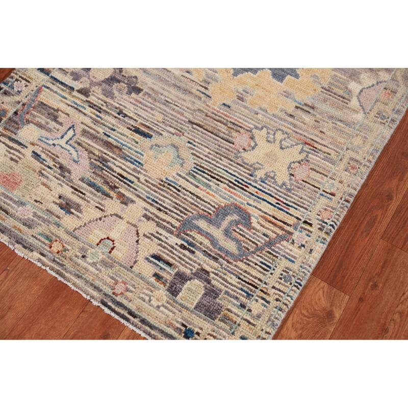 Hand Knotted Oriental 100% Wool Carpet Transitional Floral Multi-Colored Oushak Runner Rug - 9' 10'' X 2' 6''
