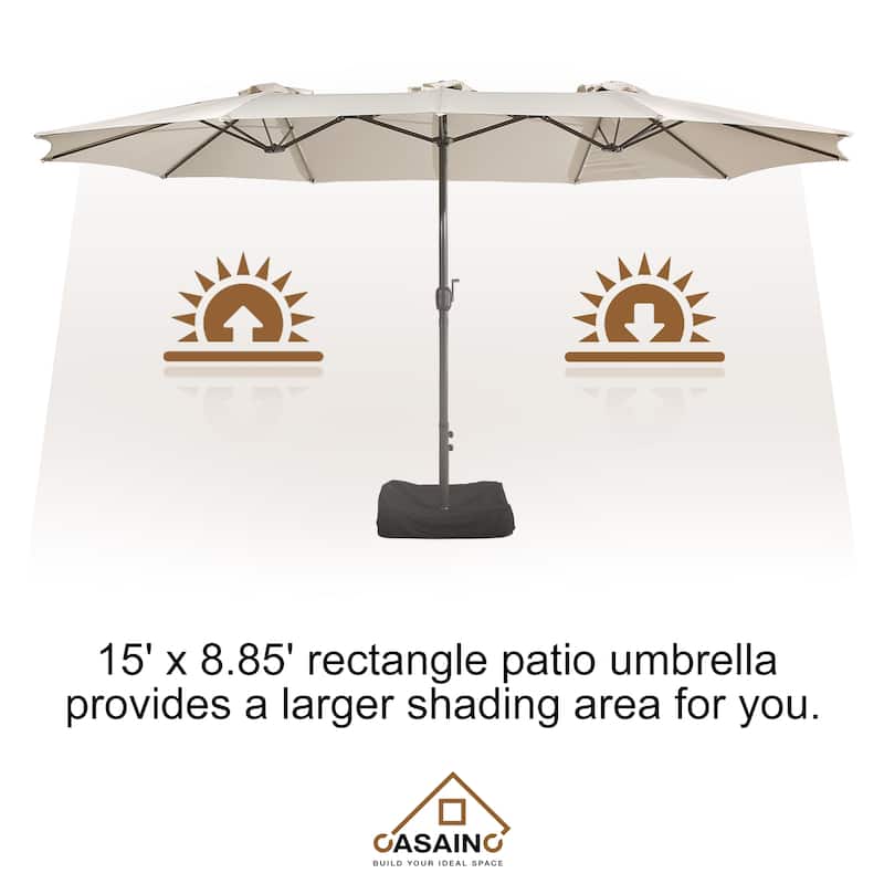 15-ft. Rectangular Crank Double-sided Large Outdoor Market Umbrella Patio Umbrella with Base Included