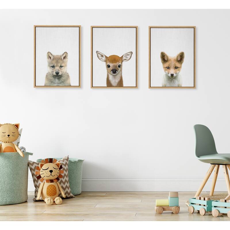 Kate and Laurel Sylvie Baby Animal Color Framed Canvas by Simon Te