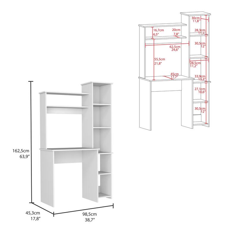 Compact Computer Desk with Hutch, Bookcase, and Spacious Workspace for Home Offices