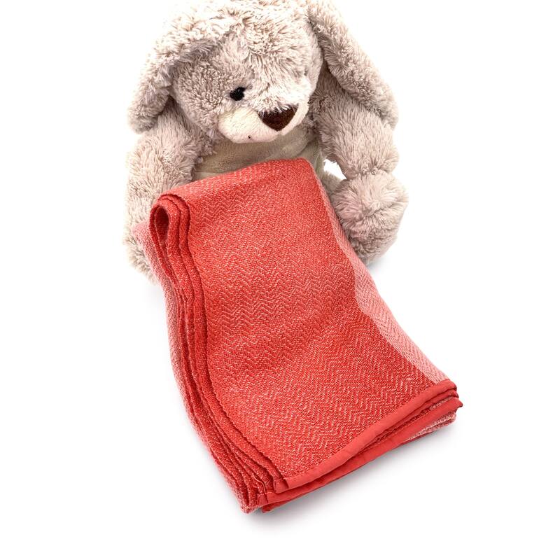 Work of Artisans Wool Woven Baby Blanket - Coral w/ Dark Coral Stripes