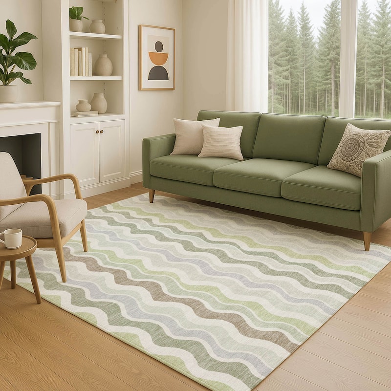 Machine Washable Indoor/ Outdoor Funky Stripe Chantille Rug