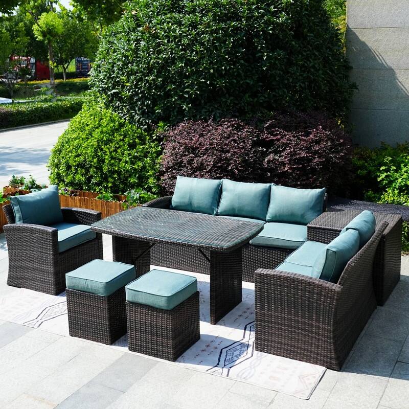7-Piece Patio Brown Wicker Coversation Sofa Set