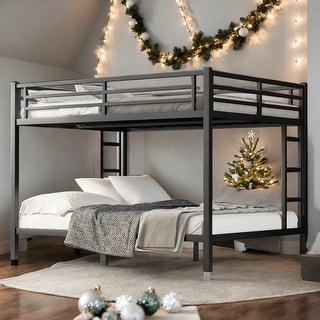 Queen over Queen Bunk Bed for Teens and Adults, Space-Saving Metal Platform Beds,Black