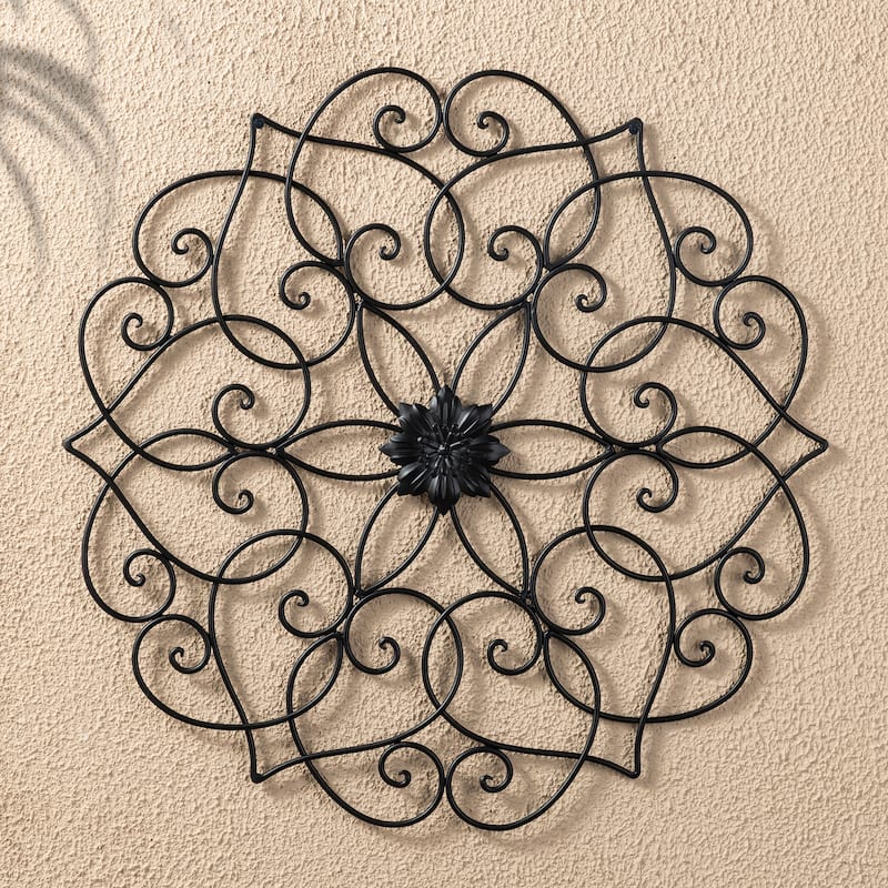 Glitzhome 23"D Traditional Iron Scroll Floral Outdoor Wall Décor