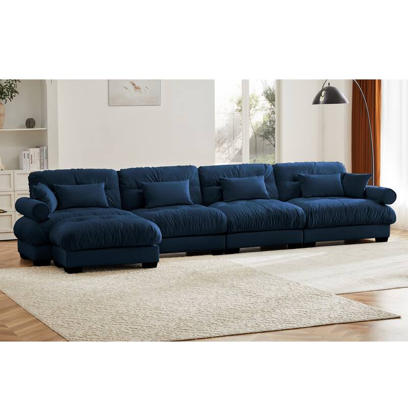 GDFStudio - Velvet 4-Seater 166" Cloud Modular Sectional Couch with Ottoman