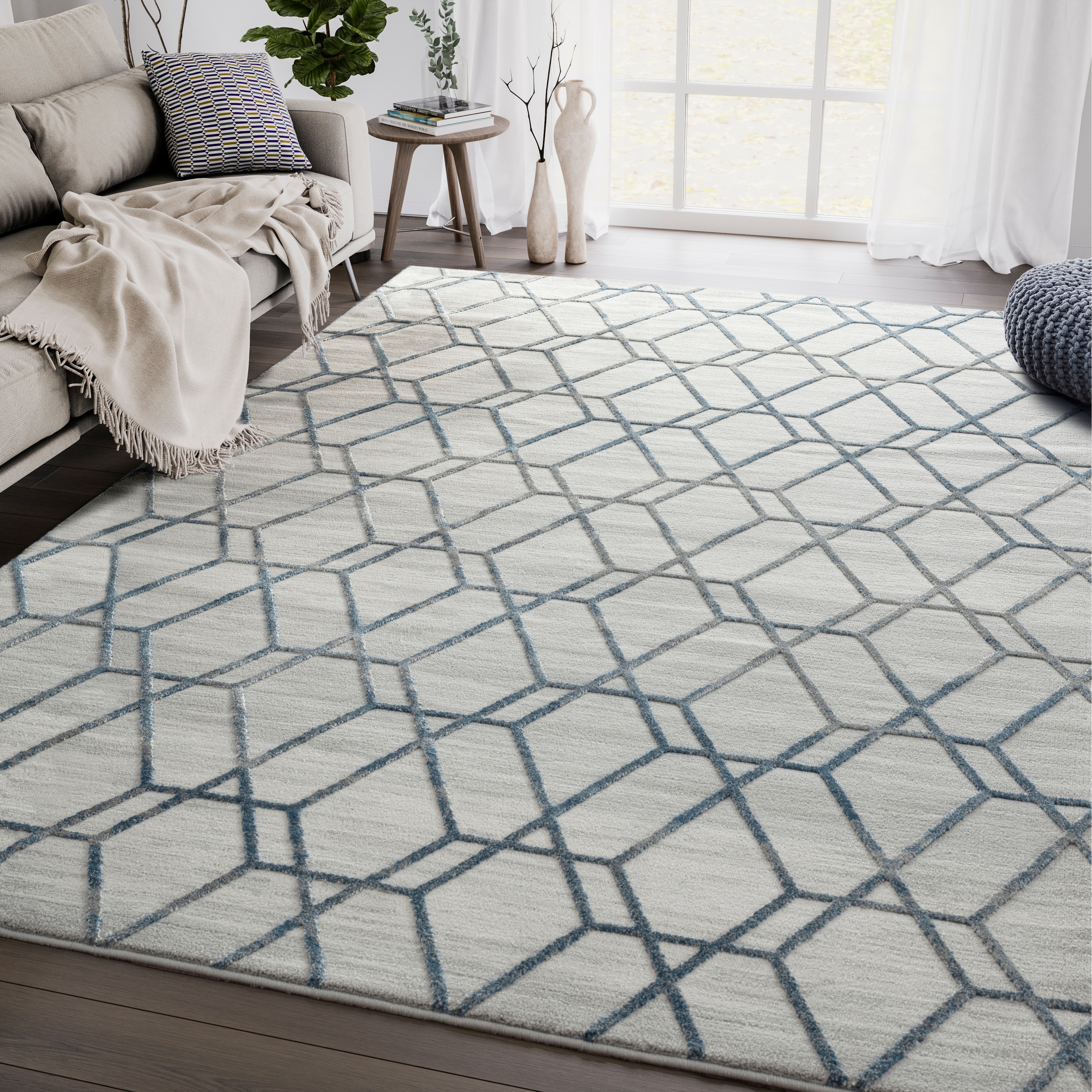 Abani Nova Blue Distressed Geometric Area Rug